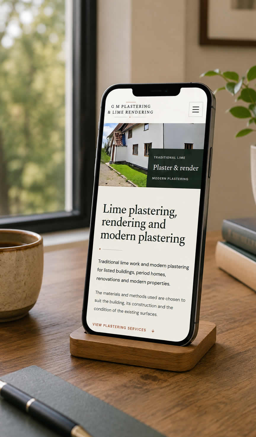Responsive small business website displayed on a mobile phone